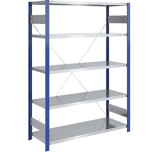 Steckregal Bauart leicht einseitig HxBxT 2000 x 1300 x 600 mm blau/verzinkt Grundregal. TAKKT Industrial &-0