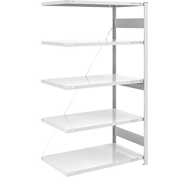 Schwerlast-Steckregal einseitig HxBxT 2000 x 1000 x 800 mm grau Anbauregal. TAKKT Industrial & Packaging GmbH