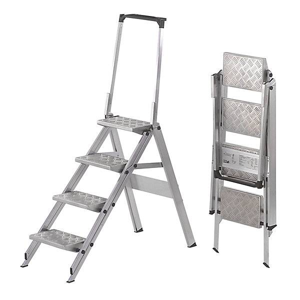 Alu-Klapptreppe Stufen Aluminium geriffelt mit Sicherheitsbügel 4 Stufen. WAKÜ-Geräte GmbH 77223249-0