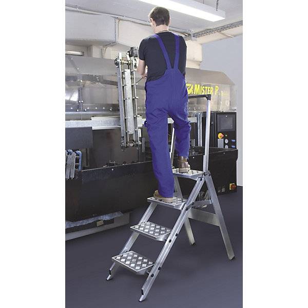 Alu-Klapptreppe Stufen Aluminium geriffelt mit Sicherheitsbügel 4 Stufen. WAKÜ-Geräte GmbH 77223249-4
