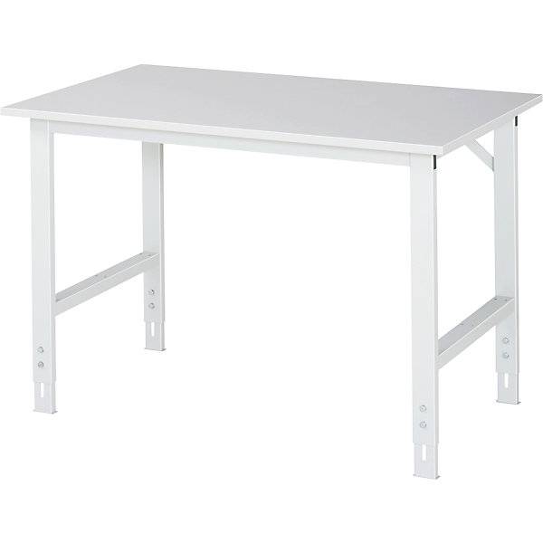 Arbeitstisch höhenverstellbar Gestell 60 x 30 mm melaminharzbeschichte Platte BxT 1250 x 800 mm lichtgrau.