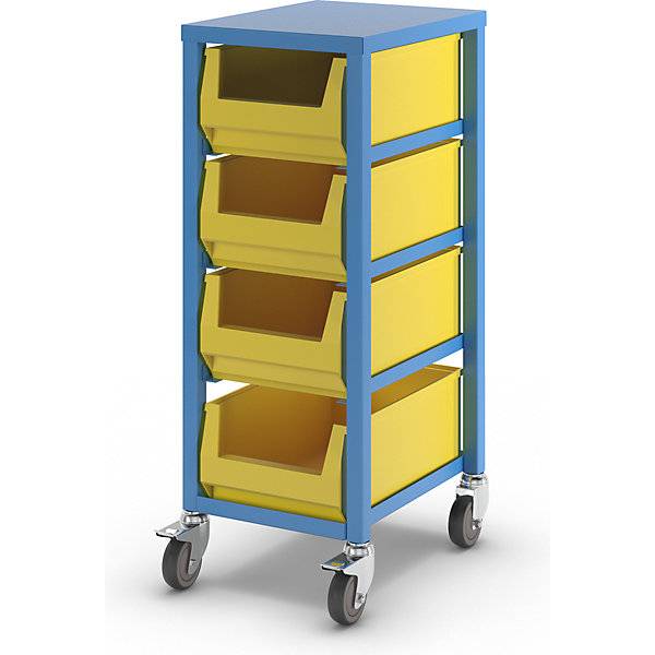 Kommissionierwagen lichtblau RAL 5012 Höhe 1050 mm mit 4 Stk 23-Liter-Kunststoffkästen. TAKKT Industrial &