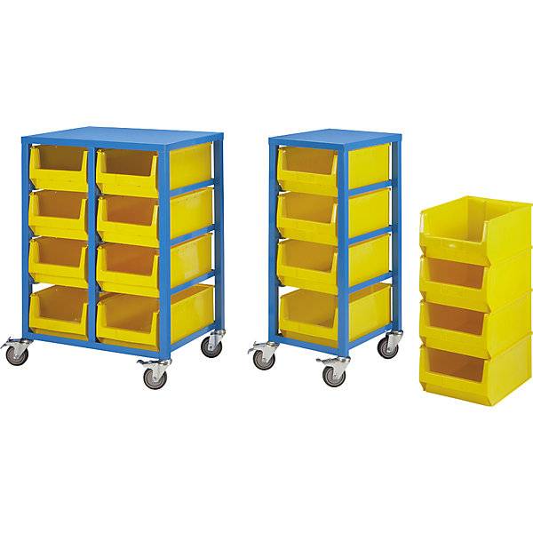 Kommissionierwagen lichtblau RAL 5012 Höhe 1050 mm mit 4 Stk 23-Liter-Kunststoffkästen. TAKKT Industrial &-1