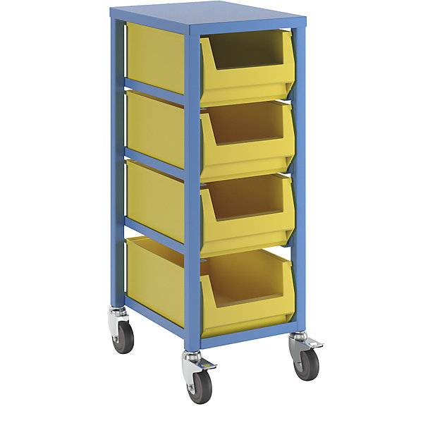 Kommissionierwagen lichtblau RAL 5012 Höhe 1050 mm mit 4 Stk 23-Liter-Kunststoffkästen. TAKKT Industrial &-2