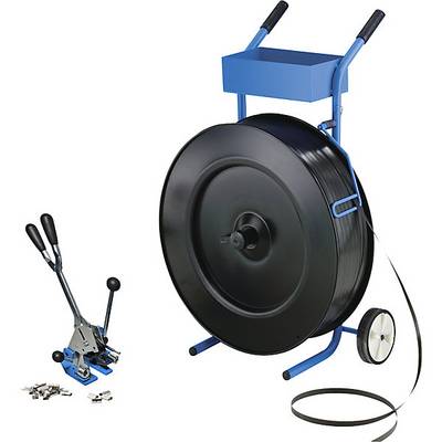 Umreifungs-Set PP-Band Spann- und Verschlussgerät fahrbarer Abroller Band Verschlusshülsen Bandbreite 16 mm.-0