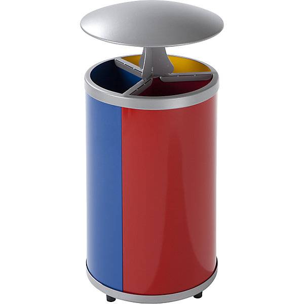 Wertstoffsammler rund Volumen 3 x 30 l HxØ 950 x 420 mm mit Dach gelb blau rot. VAR GmbH 72772949-0