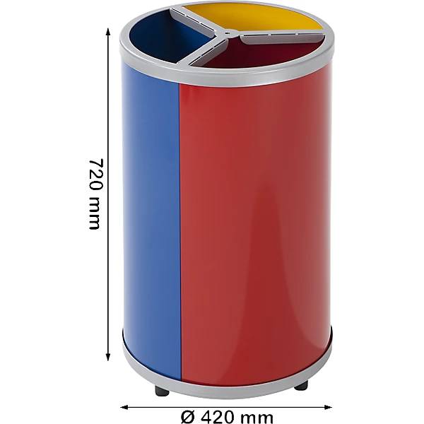 Wertstoffsammler rund Volumen 3 x 30 l HxØ 720 x 420 mm gelb blau rot. VAR GmbH 72772849-1