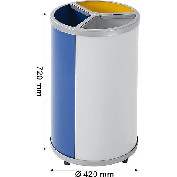 Wertstoffsammler rund Volumen 3 x 30 l HxØ 720 x 420 mm gelb blau grau. VAR GmbH 72773249-1
