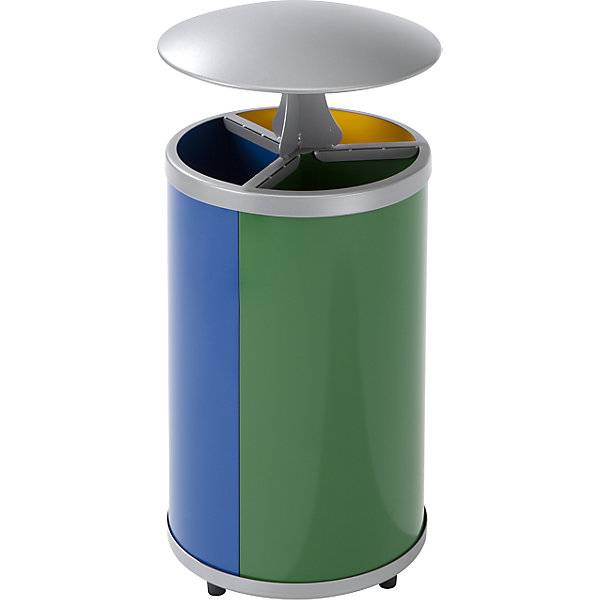Wertstoffsammler rund Volumen 3 x 30 l HxØ 950 x 420 mm mit Dach gelb blau grün. VAR GmbH 72773149-0