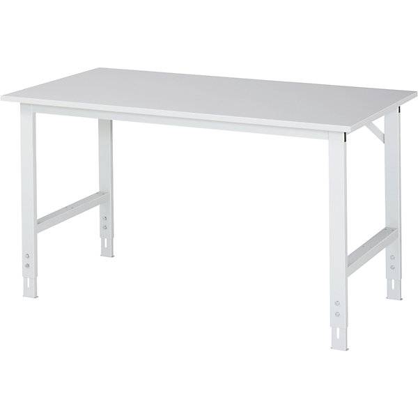 Arbeitstisch höhenverstellbar Gestell 60 x 30 mm melaminharzbeschichte Platte BxT 1500 x 800 mm lichtgrau.