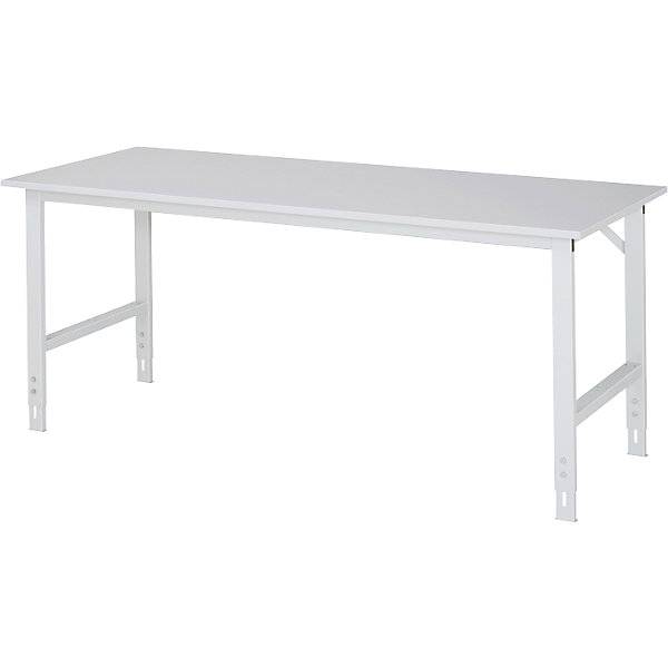 Arbeitstisch höhenverstellbar Gestell 60 x 30 mm melaminharzbeschichte Platte BxT 2000 x 800 mm lichtgrau.