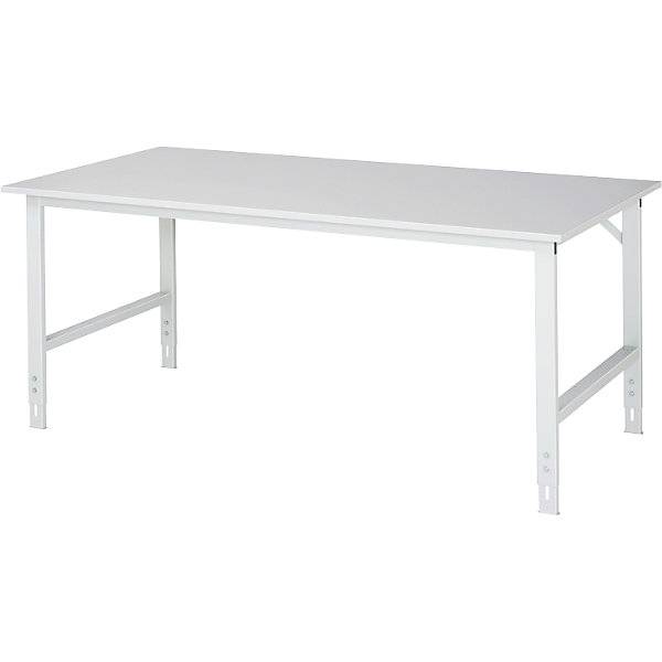 Arbeitstisch höhenverstellbar Gestell 60 x 30 mm melaminharzbeschichte Platte BxT 2000 x 1000 mm lichtgrau.
