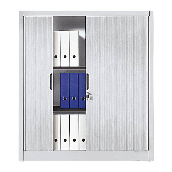 Rollladenschrank mit Horizontal-Jalousie HxBxT 1345 x 1200 x 420 mm 3 Fachböden 35 Ordnerhöhen lichtgrau. C+P