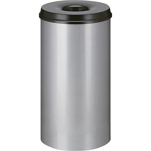 Sicherheits-Papierkorb Stahl selbstlöschend Volumen 50 l HxØ 625 x 335 mm Korpus alusilber / Löschkopf