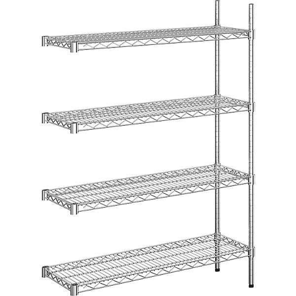 Stahldraht-Gitterregal verchromt Fachlast 150 kg BxT 910 x 360 mm Anbauregal Höhe 1370 mm 4 Fachböden.