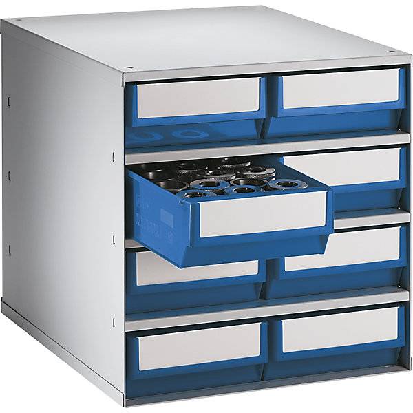 Schubladenmagazin Gehäuse-Traglast 75 kg HxBxT 395 x 376 x 400 mm 8 Schubladen Schubladen blau. Lockweiler
