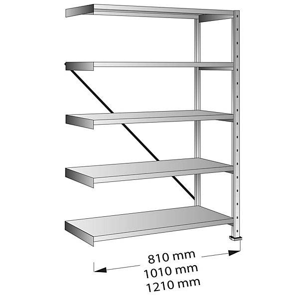 CLEANA-Steckregal Anbauregal Bodenbreite 1200 mm 5 Böden Bodentiefe 700 mm Fachlast 210 kg. Scholz