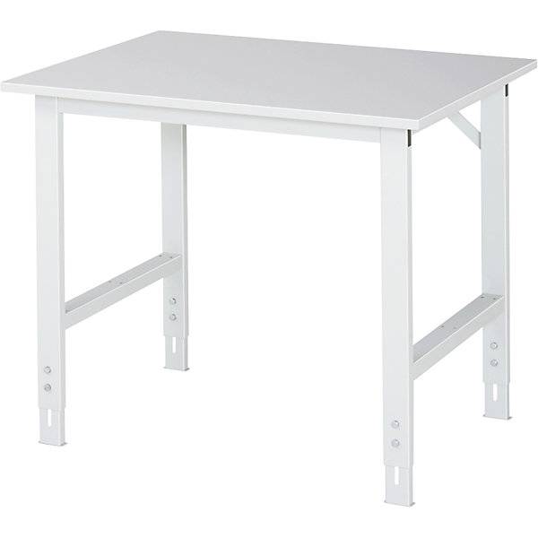 Arbeitstisch höhenverstellbar Gestell 60 x 30 mm melaminharzbeschichte Platte BxT 1000 x 800 mm lichtgrau.