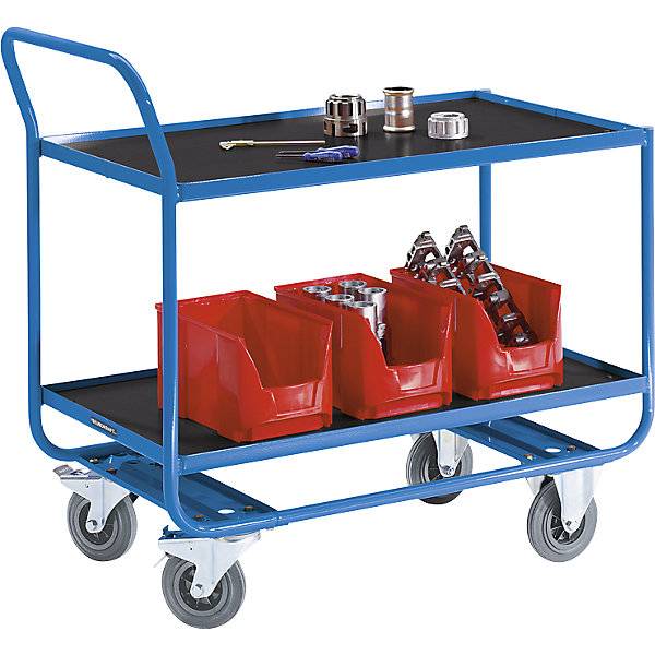 Tischwagen 2 Ladeflächen mit Stahl-Abrollrand Vollgummibereifung spurlos. TAKKT Industrial & Packaging GmbH-1
