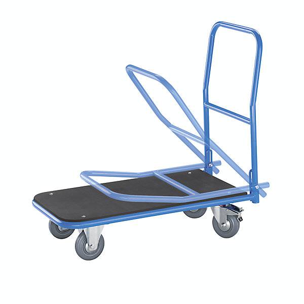 Plattformwagen Ladefläche mit MDF-Platte mit klappbarem Schiebebügel lichtblau. TAKKT Industrial & Packaging-1
