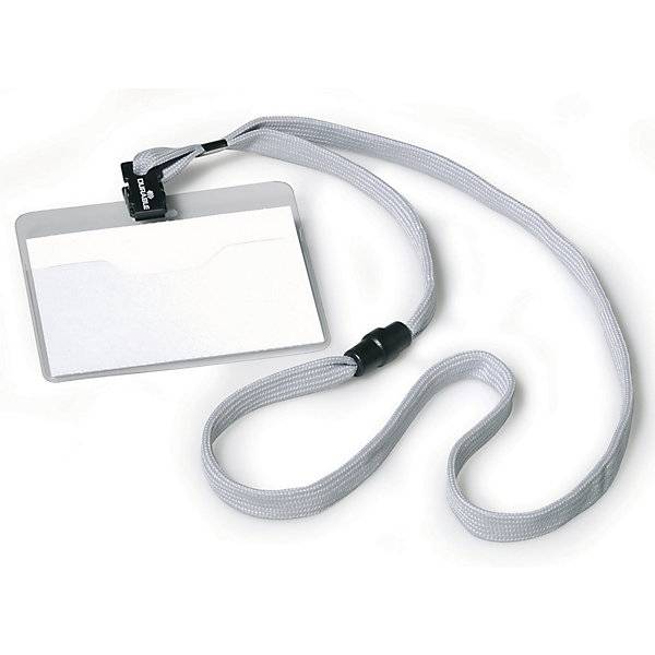Namensschild mit Textilband mit Klemme HxB 60 x 90 mm grau VE 40 Stk. Durable | Hunke & Jochheim GmbH & CO.