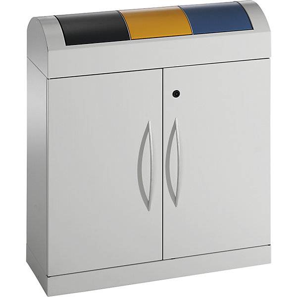 Wertstoffsammler-Schrank kompakt mit farbigen Klappdeckeln 3 x 45 l HxBxT 975 x 860 x 320 mm. Stumpf Metall