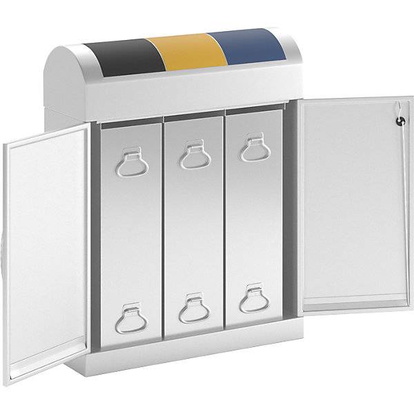 Wertstoffsammler-Schrank kompakt mit farbigen Klappdeckeln 3 x 45 l HxBxT 975 x 860 x 320 mm. Stumpf Metall-1