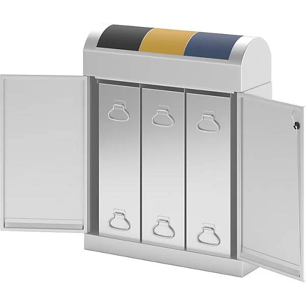 Wertstoffsammler-Schrank kompakt mit farbigen Klappdeckeln 3 x 45 l HxBxT 975 x 860 x 320 mm. Stumpf Metall-2
