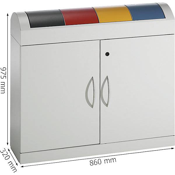 Wertstoffsammler-Schrank kompakt mit farbigen Klappdeckeln 4 x 45 l HxBxT 975 x 1100 x 320 mm. Stumpf Metall-1