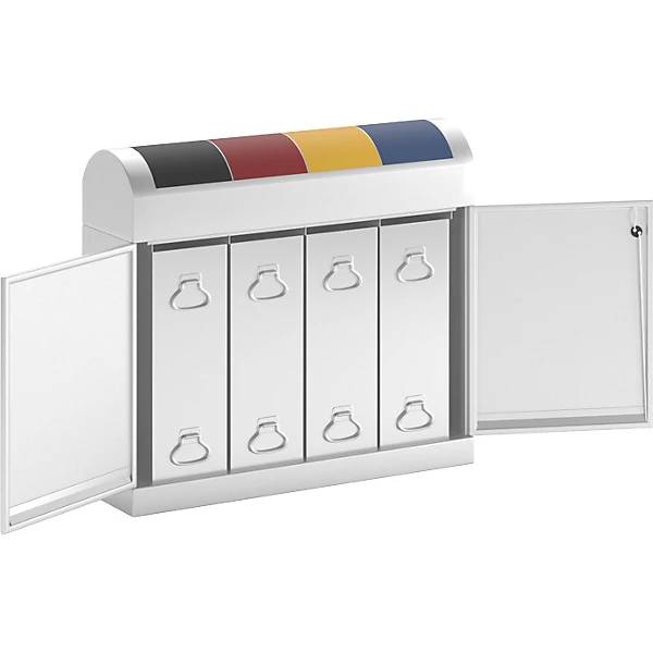 Wertstoffsammler-Schrank kompakt mit farbigen Klappdeckeln 4 x 45 l HxBxT 975 x 1100 x 320 mm. Stumpf Metall-2