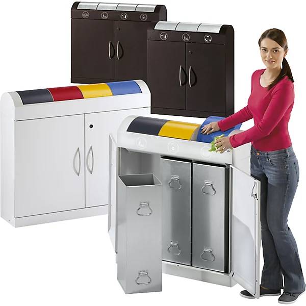 Wertstoffsammler-Schrank kompakt mit farbigen Klappdeckeln 3 x 45 l HxBxT 975 x 860 x 320 mm. Stumpf Metall-3