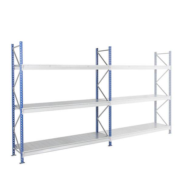 Schwerlast-Großfachregal mit Stahlauflagen Rahmenfarbe blau HxBxT 2496 x 2410 x 600 mm Grundregal. MAN ORGA-2