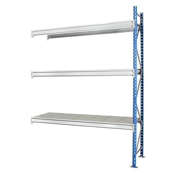 Schwerlast-Großfachregal mit Stahlauflagen Rahmenfarbe blau HxBxT 2496 x 2780 x 1000 mm Anbauregal. MAN ORGA-0