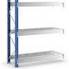 Schwerlast-Großfachregal mit Drahtgitterauflagen Rahmenfarbe Blau HxBxT 2496 x 2330 x 800 mm Anbauregal. MAN