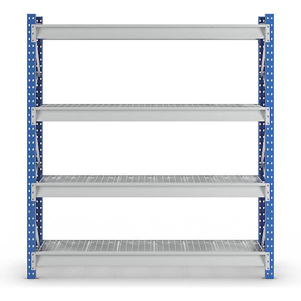 Schwerlast-Großfachregal mit Drahtgitterauflagen Rahmenfarbe Blau HxBxT 2996 x 2860 x 800 mm Grundregal. MAN-1