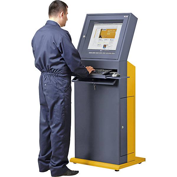 PC-Terminal HxBxT 1600 x 650 x 600 mm schiefergrau / melonengelb. TAKKT Industrial & Packaging GmbH 94626649-1