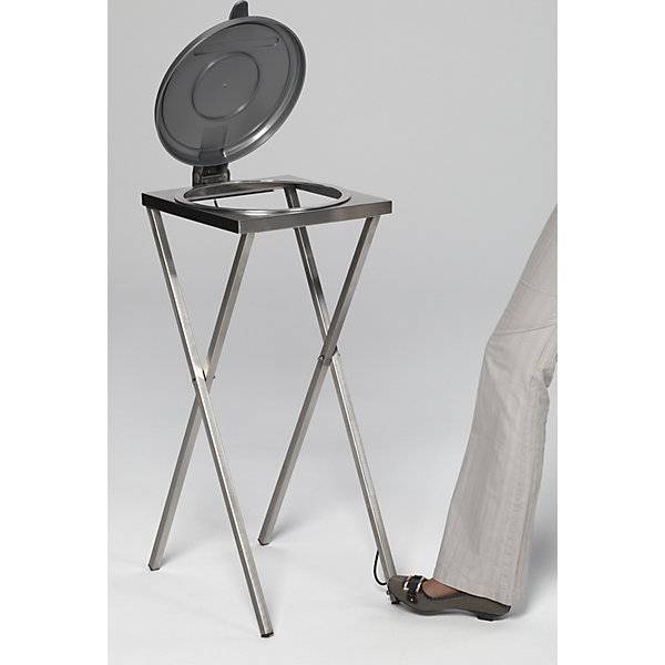 Hygiene-Müllsackständer aus Edelstahl für Volumen 120 l mit Pedal silbergrau. VAR GmbH 94101649