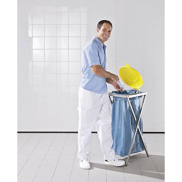 Hygiene-Müllsackständer aus Edelstahl für Volumen 120 l mit Pedal silbergrau. VAR GmbH 94101649-2