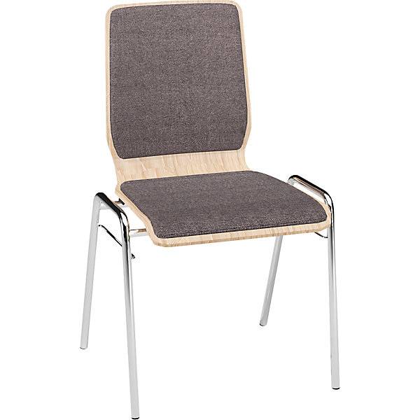Holzschalenstuhl NUKI gepolstert Gestell verchromt VE 4 Stk Polster grau. SCHNEEWEISS interior GmbH 94551449-0
