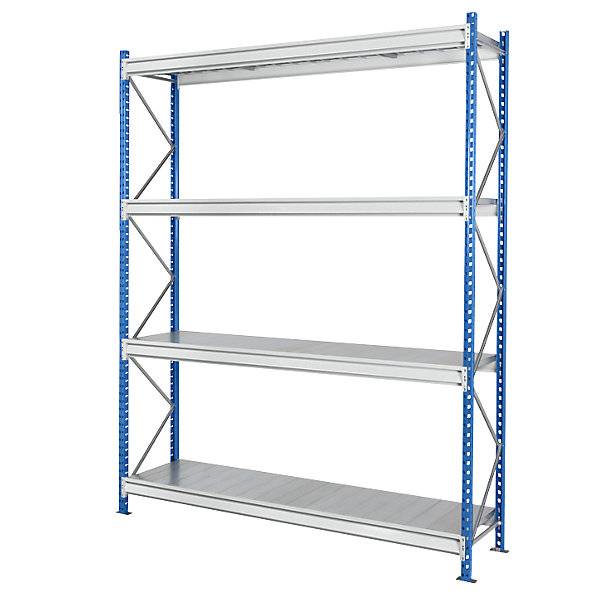 Schwerlast-Großfachregal mit Stahlauflagen Rahmenfarbe blau HxBxT 2996 x 2410 x 1000 mm Grundregal. MAN ORGA