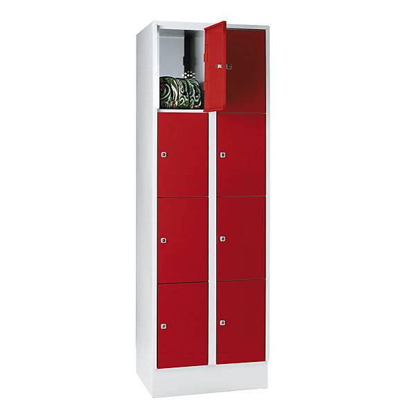 4er-Schließfachschrank München 2 Abteile lichtgrau / feuerrot B 600 mm mit Bodensockel. Eugen Wolf |