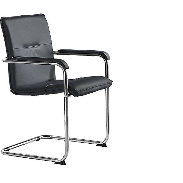 Freischwinger mit Echtleder-Bezug Gestell verchromt VE 2 Stk Lederfarbe Schwarz. 98000149 980001 49-0