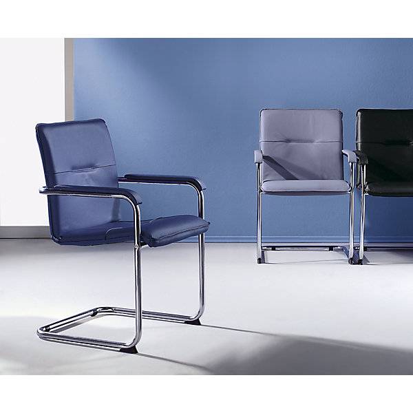 Freischwinger mit Echtleder-Bezug Gestell verchromt VE 2 Stk Lederfarbe Schwarz. 98000149 980001 49-1