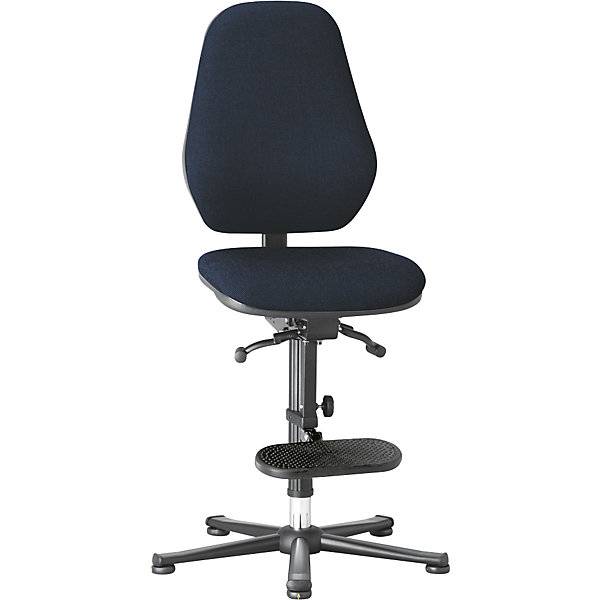 ESD-Arbeitsdrehstuhl ableitfähig mit Permanentkontakt Gleiter Aufstieghilfe Stoffbezug blau.
