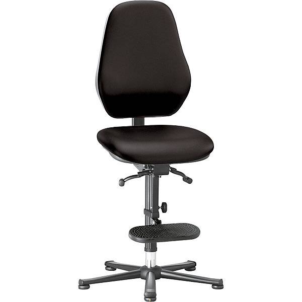 ESD-Arbeitsdrehstuhl ableitfähig mit Permanentkontakt Gleiter Aufstieghilfe Kunstlederbezug schwarz.
