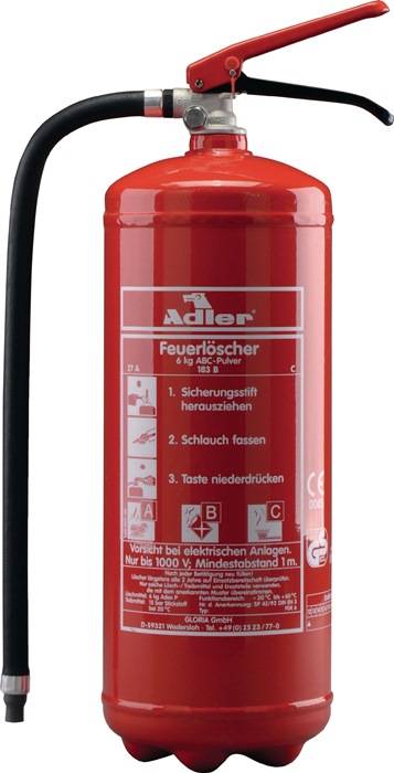 Pulverfeuerlöscher Adler PDE12 12 kg m.Dauerdruck Brandkl.43 A 233 B C m.Wandh.-0