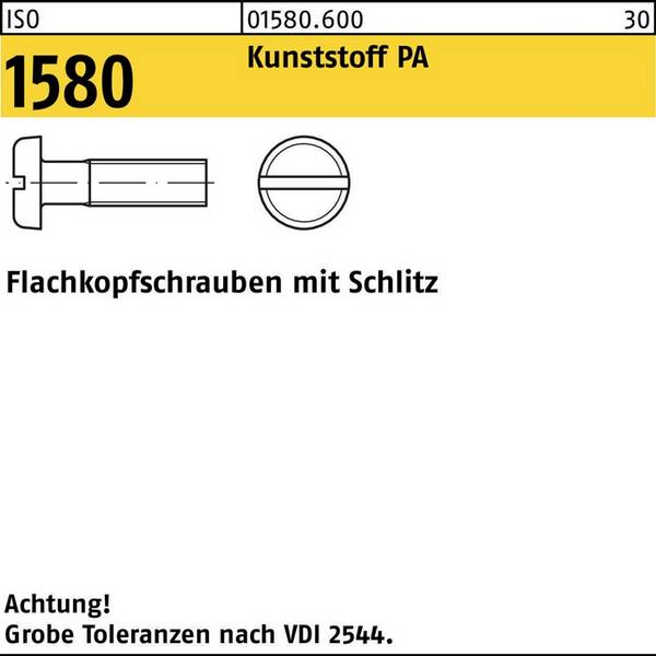 Flachkopfschraube ISO 1580 Schlitz M4x 12 Polyamid 200 Stück
