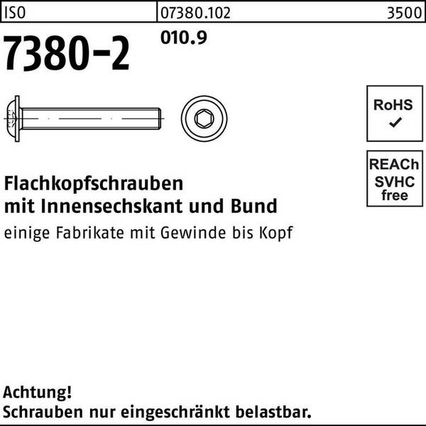 Flachkopfschraube ISO 7380-2 Bund/Innen-6kt M8x 25 010.9 200 Stück