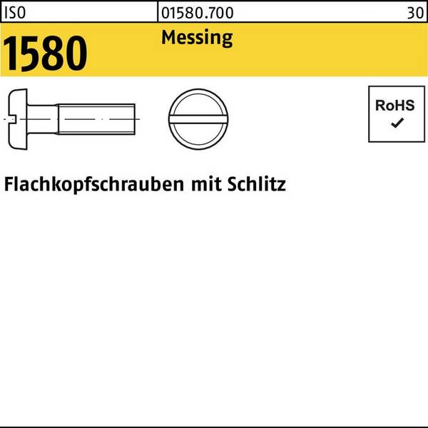 Flachkopfschraube ISO 1580 Schlitz M4x 10 Messing 200 Stück