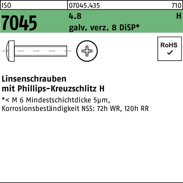 Flachkopfschraube ISO 7045 PH M4x8-H 4.8 galv.verz. 8 DiSP 2000St.-0